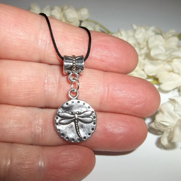 wvluckygirl Jewelry - Silver Dragonfly Necklace Pendant Charm Tie Cord Jewelry Gift Idea for Her C774